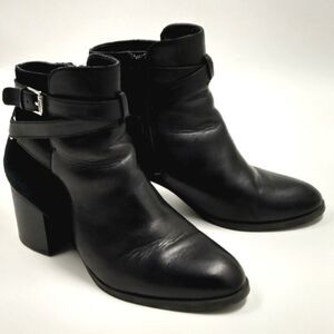 Ralph Lauren Double RL BlackLeather Suede Ankle Booties w/ Silver Buckle Sz 8